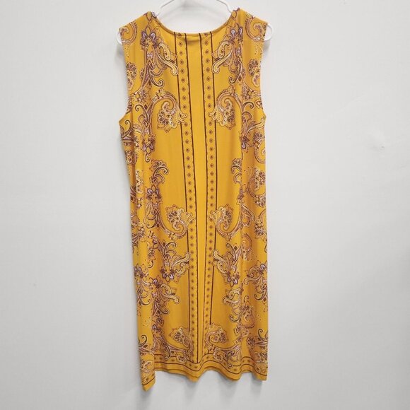 Liz Claiborne BOHO Shift Dress Women XL Yellow Paisley Keyhole Neck Sleeveless - Picture 2 of 7